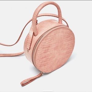 Zara croc embossed circle bucket crossbody bag in pink